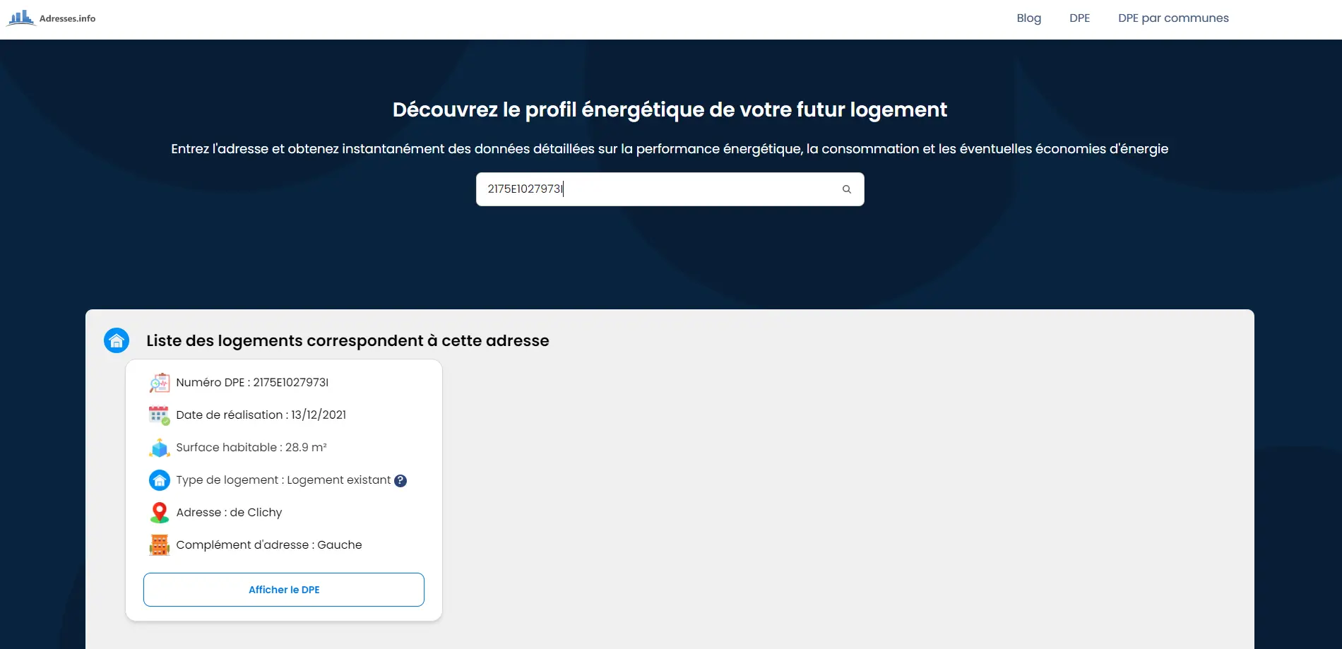 Recherche dpe par numéro DPE